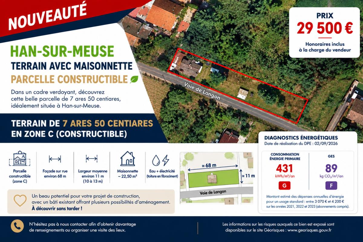 TERRAIN AVEC MAISONNETTE · à Han-sur-Meuse · 29 500 €