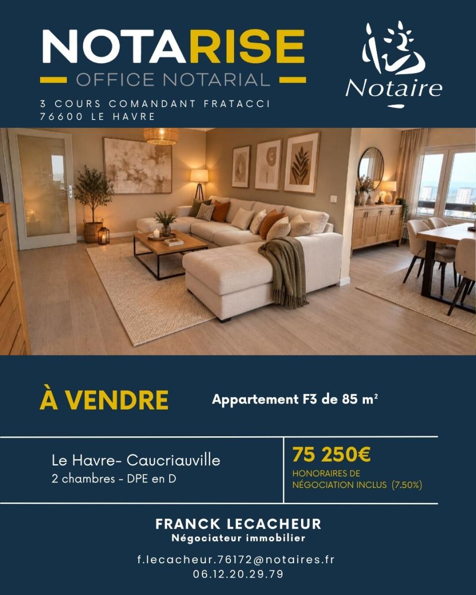 Appartement 3 pièces 85 m² · au Havre · 84,7 m² · 75 250 €