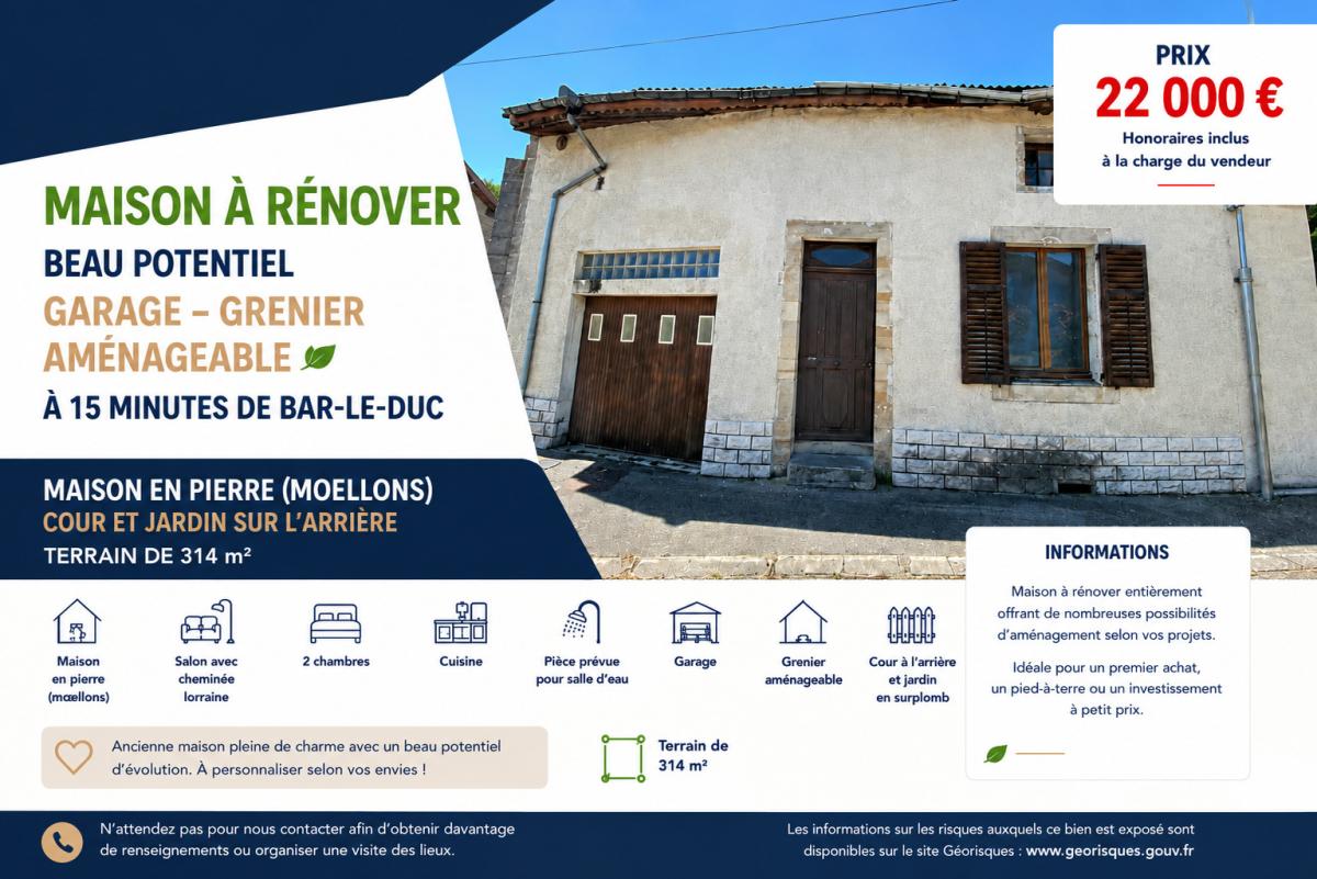 Maison 3 pièces 83 m² · à Rumont · 83,3 m² · 22 000 €
