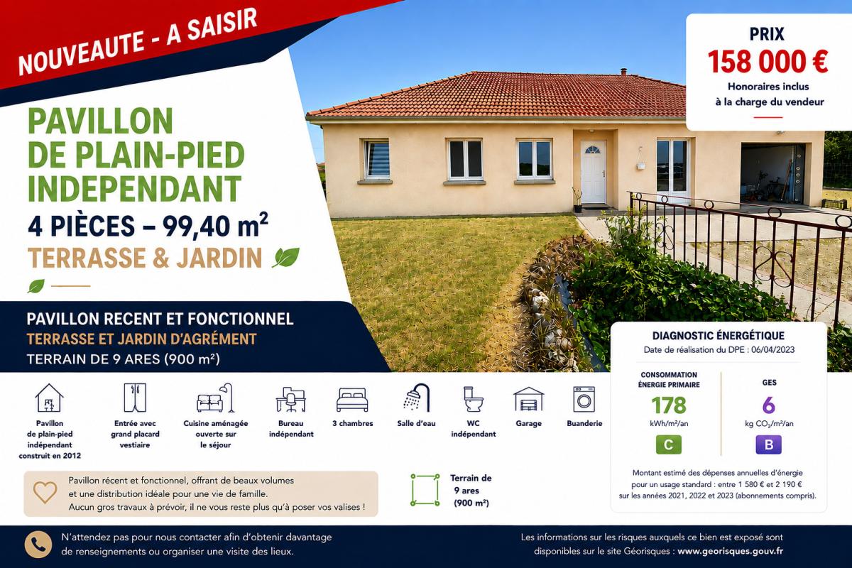 Maison 5 pièces 99 m² · à Bignicourt-sur-Saulx · 99,4 m² · 158 000 €