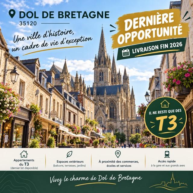 Appartement 3 pièces 61 m² · à Dol-de-Bretagne · 61 m² · 214 000 €