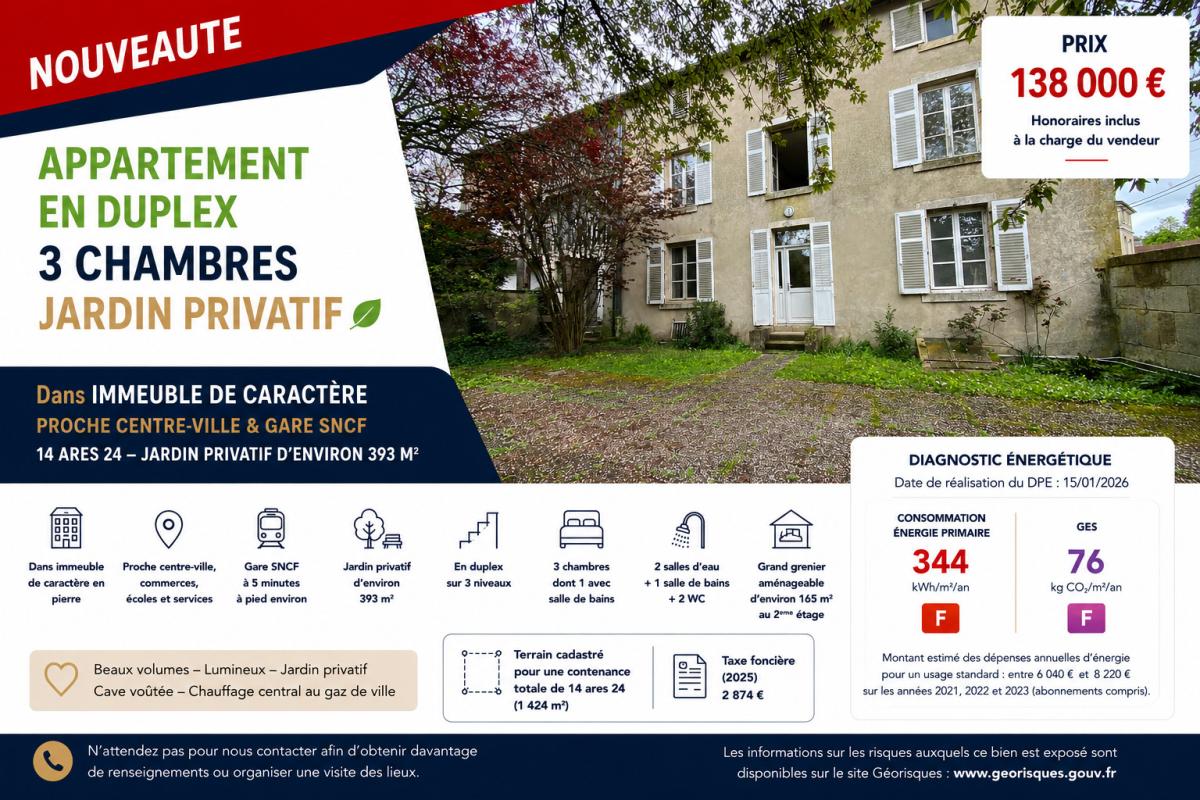 Appartement 4 pièces 203 m² · à Bar-le-Duc · 203,3 m² · 138 000 €