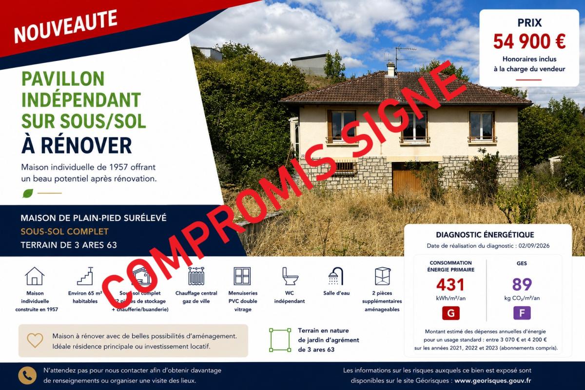 Maison 4 pièces 65 m² · à Fains-Véel · 65,2 m² · 54 900 €