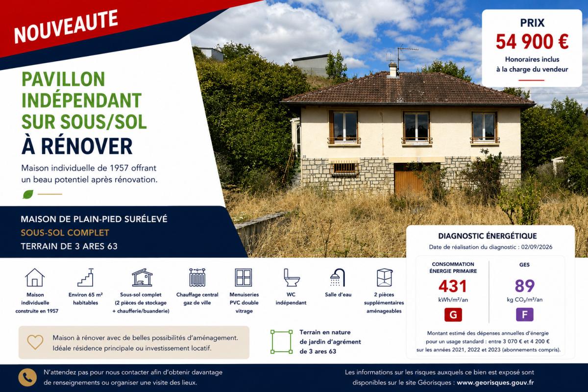 Maison 4 pièces 65 m² · à Fains-Véel · 65,2 m² · 54 900 €